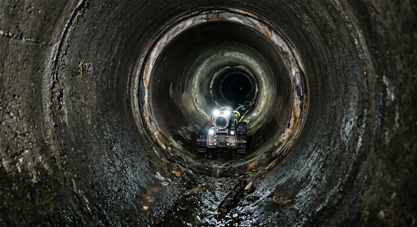 Robotic sewer camera inspecting pipe interior for Sewer Line Cleaning in Mesquite