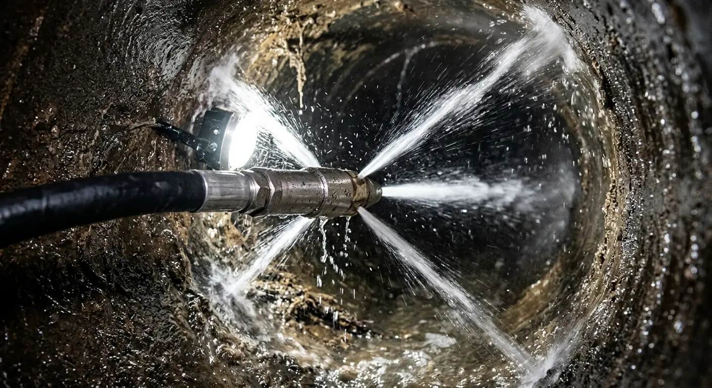 High-pressure hydro jetting nozzle cleaning sewer pipe for Sewer Line Relining in Mesquite
